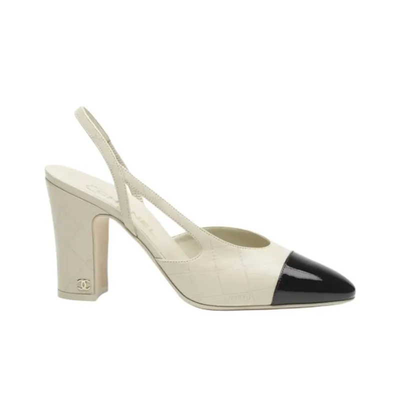 CHANEL 24K Chunky Heel High Heels 8.5cm Women's Beige-1