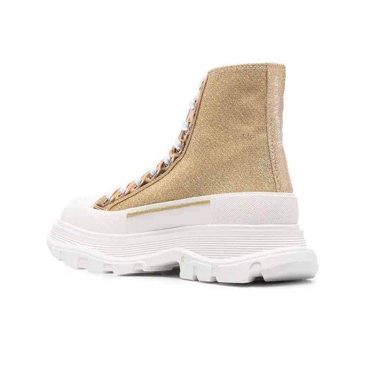 Alexander McQueen Glitter Tread Slick High Top Sneakers 'Gold White' Women's-4