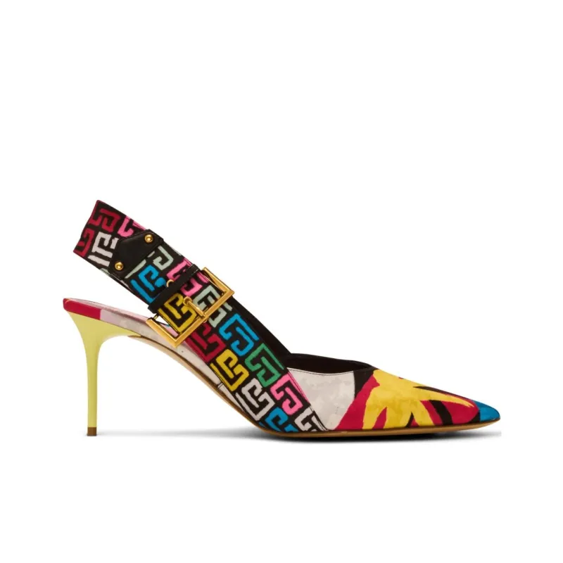 BALMAIN Ruby Monogram print Satin Pumps-1