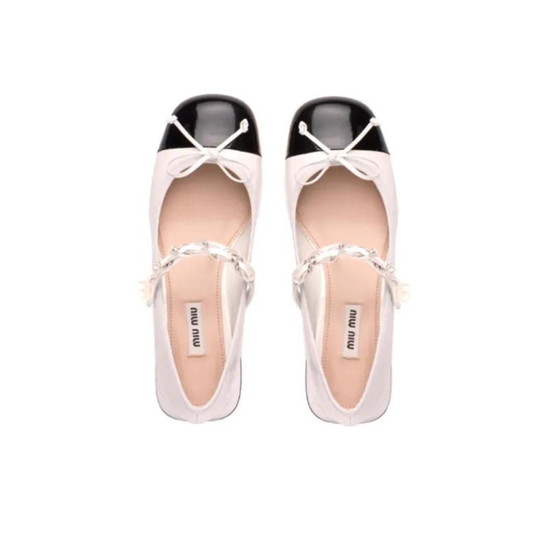 MIU MIU Naplak Block Heel High Heels 3.5cm Women's White Black-4