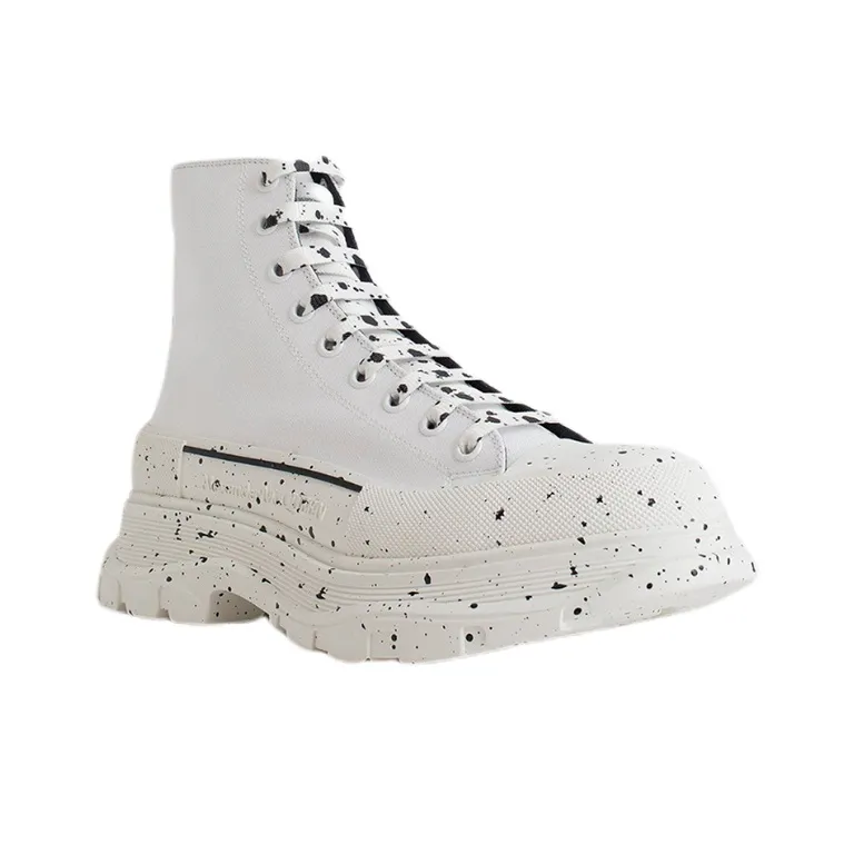 Alexander McQueen Paint Tread Slick High Sneakers 'White Black'-2