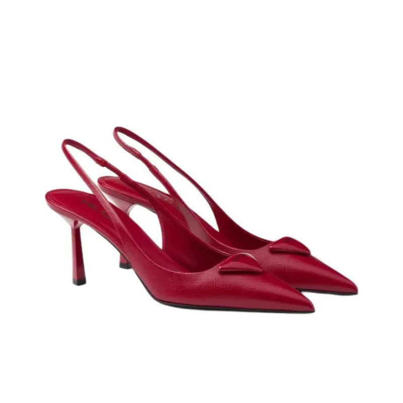 PRADA Triangle-logo Leather Slingback Pumps-2