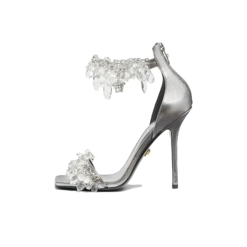 VERSACE Slim Heel High Heels 11.5cm Women's White Silver-0