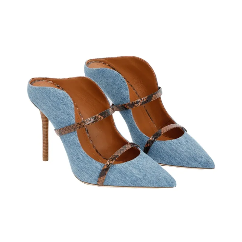 Malone Souliers Slim Heel High Heels 10cm Women's Blue-2