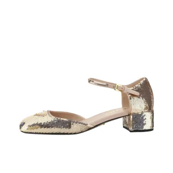 PRADA Chunky Heel High Heels 3.5cm Women's Gold