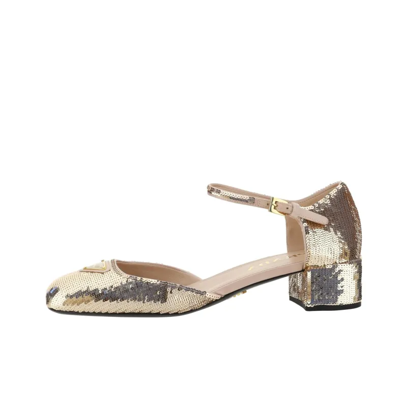 PRADA Chunky Heel High Heels 3.5cm Women's Gold-0