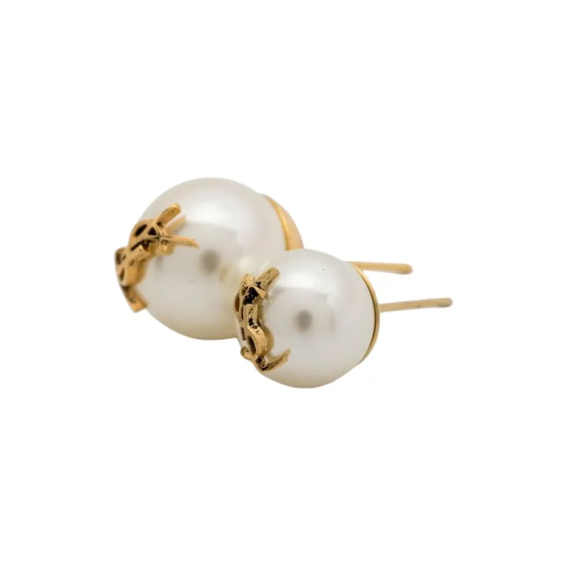SAINT LAURENT Cassandre Detailed Round Earrings-3