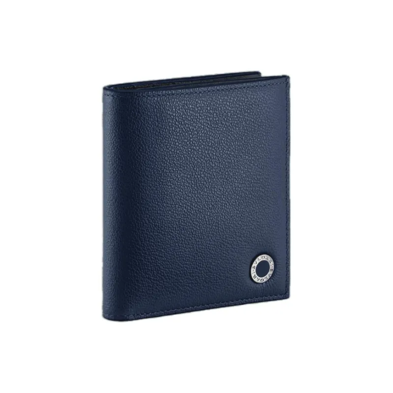 BVLGARI Calfskin Wallet Small Size Men's Blue-0