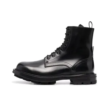 Alexander McQueen Polished Leather Combat Boot Black