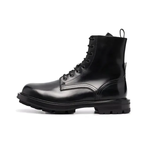 Alexander McQueen Polished Leather Combat Boot Black