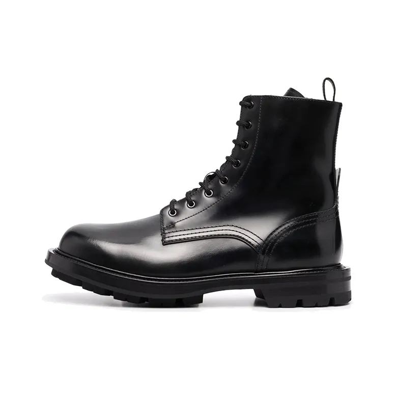 Alexander McQueen Polished Leather Combat Boot Black-0