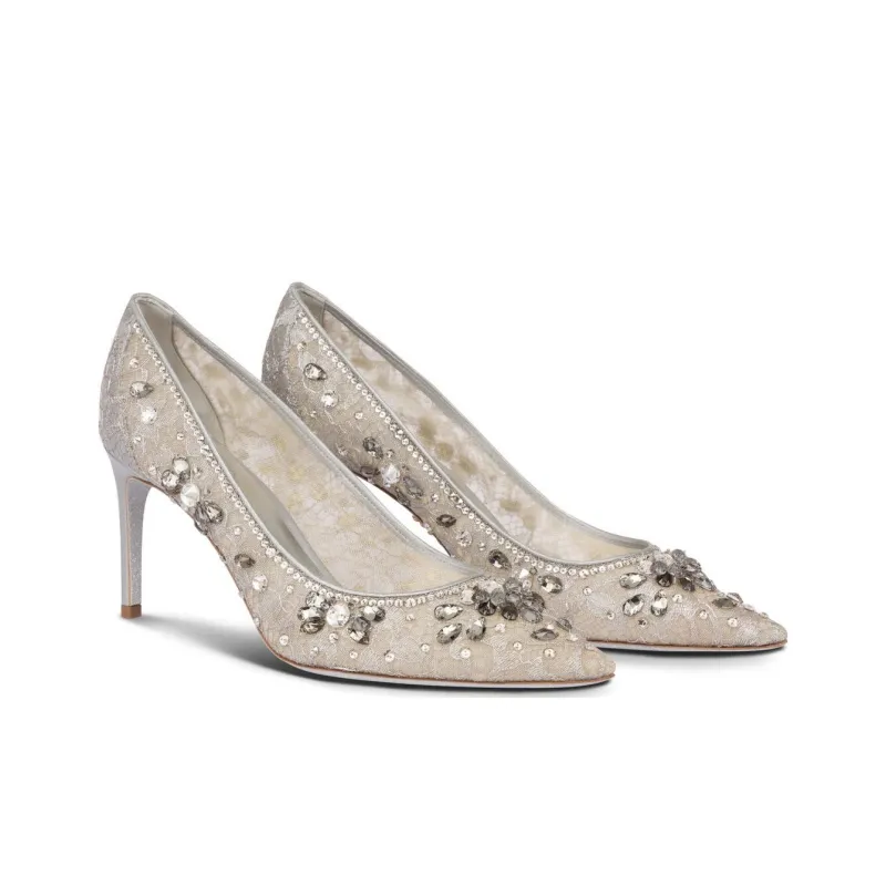 RENE CAOVILLA Cinderella Slim Heel High Heels 3.2cm Women's Silver-2