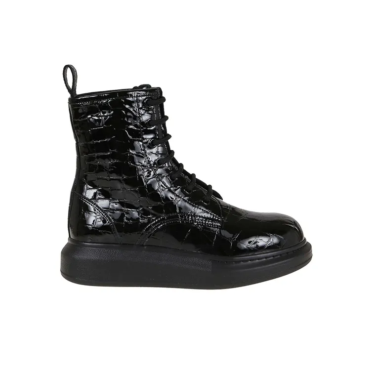 Alexander McQueen Crocodile Effect High Hybrid Boots 'Black' Women's-1