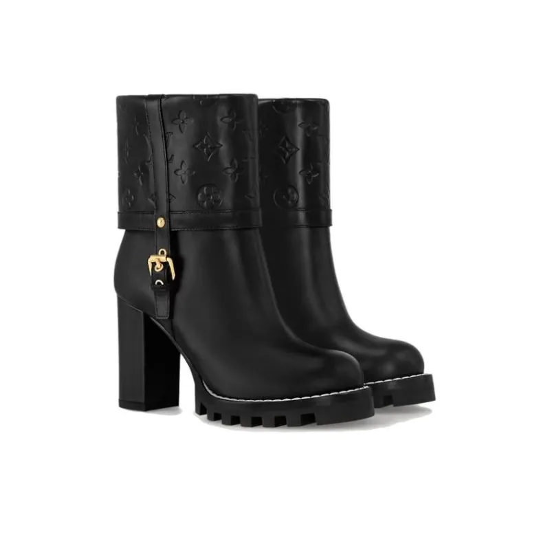 LOUIS VUITTON Star Trail Ankle Boots 8cm Women's Black-2