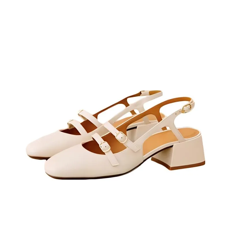 Sezane Chunky Heel High Heels 5cm Women's Beige-1
