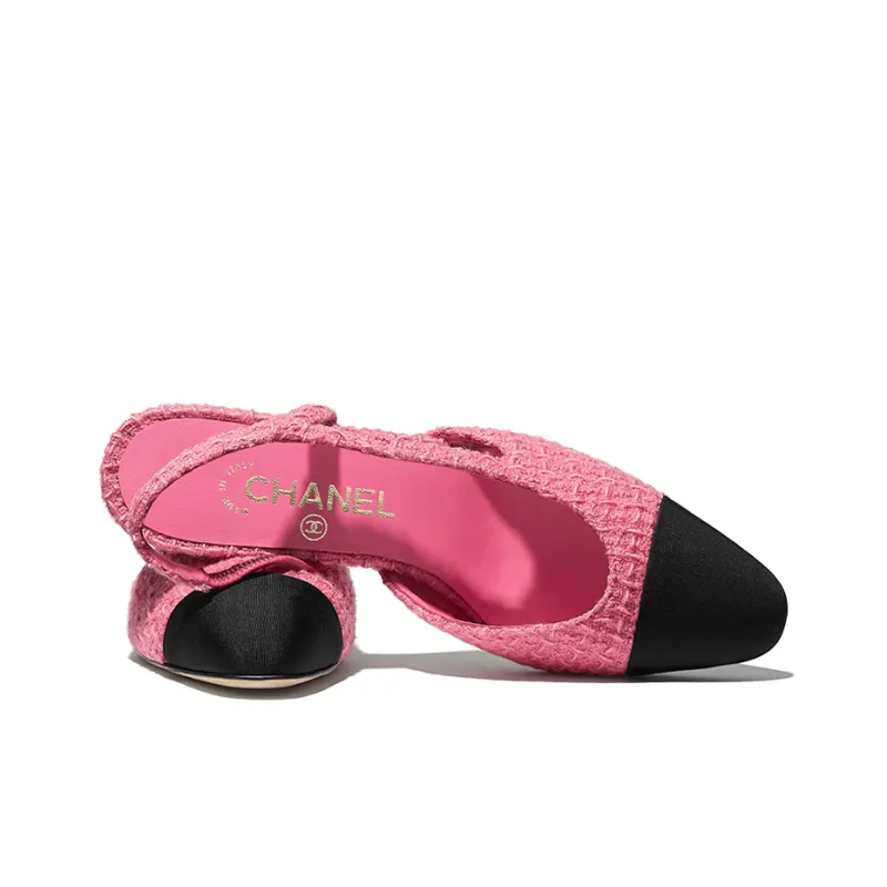 CHANEL Chunky Heel High Heels 6.5cm Women's Pink-4