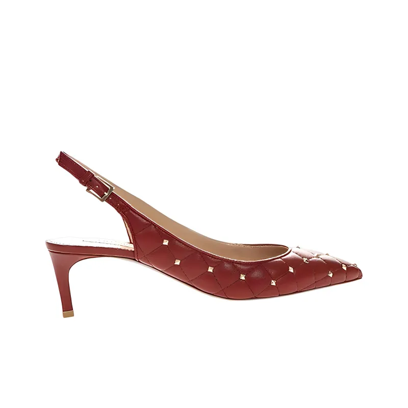 Valentino Rockstud Slim Heel High Heels Women's Red-3