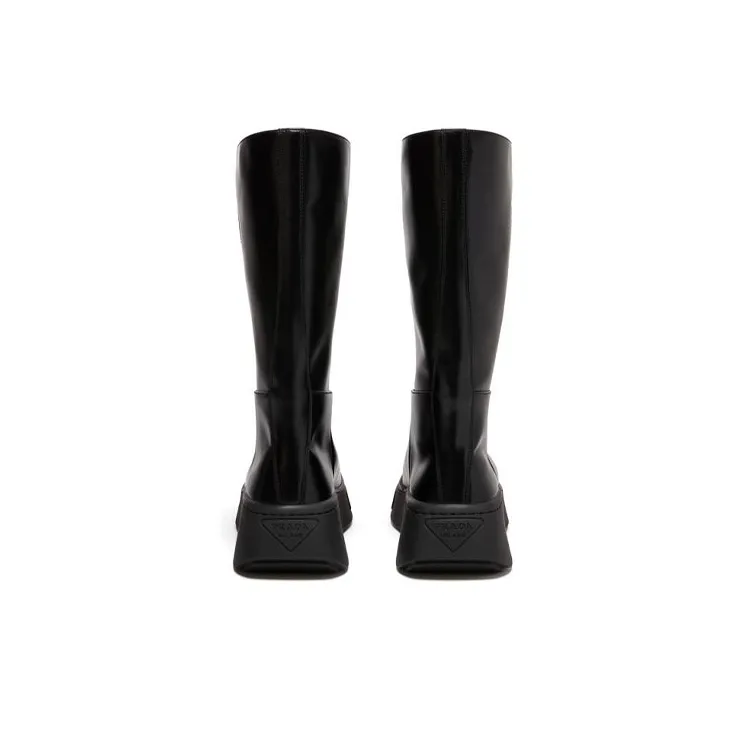 PRADA Brushed Leather Boots Knee high Boots Men's Black-4
