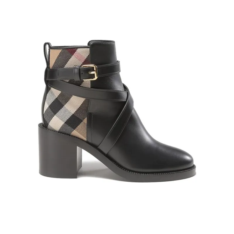Burberry Vintage Ankle Boots Women's Tibetan Beige Black-1