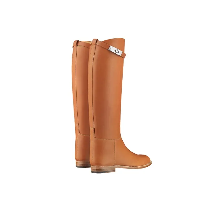 HERMES Kelly Knee high Boots Women's Brown-4