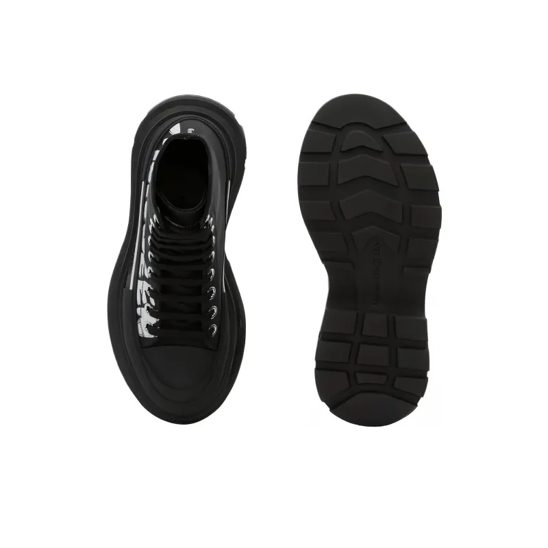 Alexander McQueen Tread Slick Boot Polyfaille Graffiti Black White Women's-3