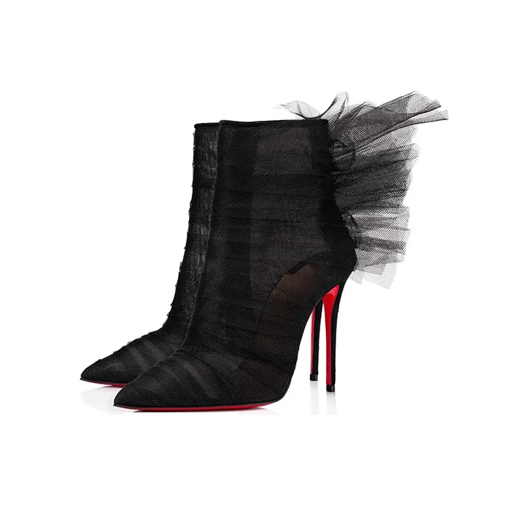 CL LUBOTING Libellibooty Slim Heel Ankle Boots 10cm Women's Black-2
