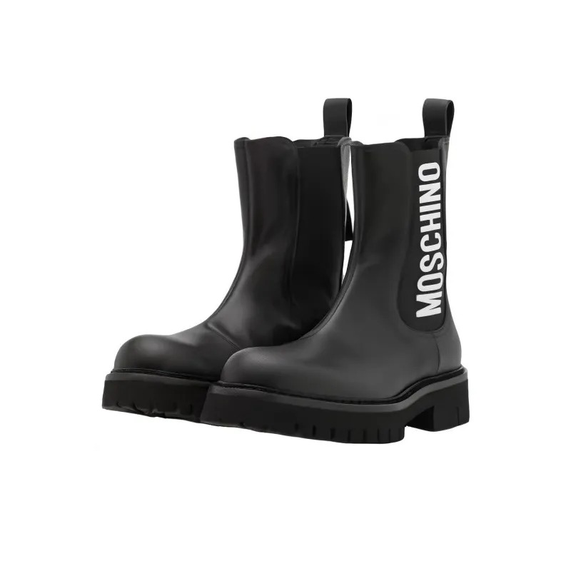 MOSCHINO Short Chelsea Boots Men's Black White-2