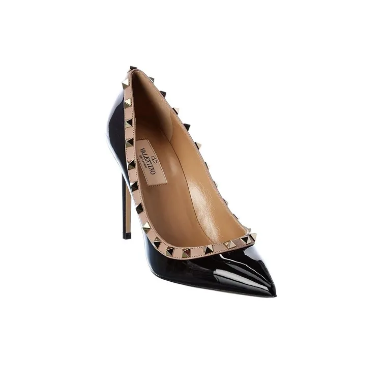 Valentino Rockstud Slim Heel High Heels 10cm Women's Black-2