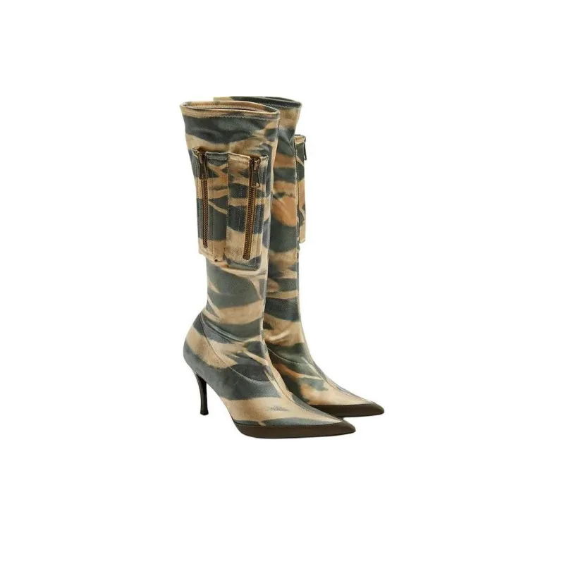 DIESEL Knee-high Boots Women's Green Brown-3