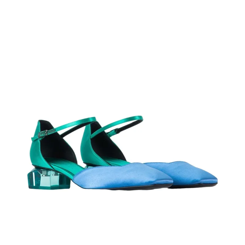 EMPORIO ARMANI Orsay Chunky Heel High Heels Women's Green Blue-2