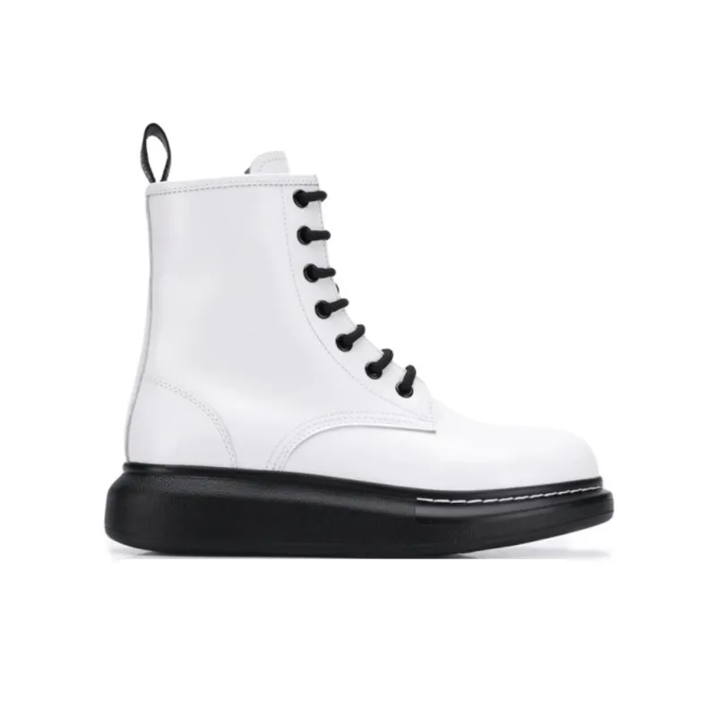 Alexander McQueen Glossed Leather Platform Ankle Boot White Black Women's-1