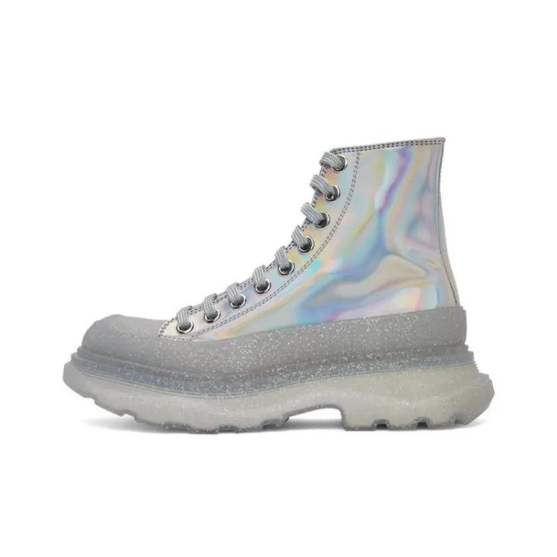 Alexander McQueen Tread Slick Short Platform Shoes Women's Silver-0