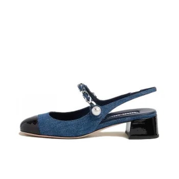 MIU MIU Chunky Heel High Heels 3.5cm Women's Blue