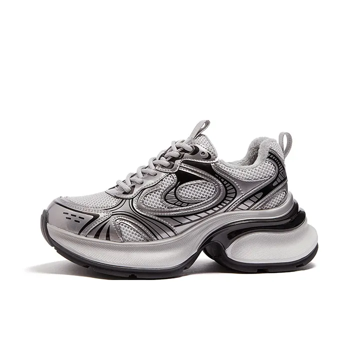 CAMEL Chunky Sneakers Women's Low Top Gray Silver/Beige Gray/Gun Black-0