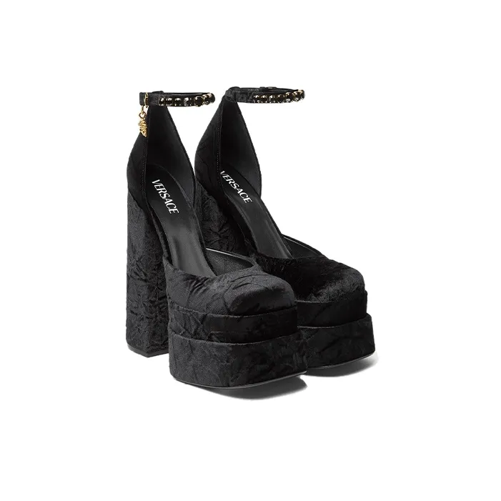 VERSACE Chunky Heel High Heels Women's Black-2