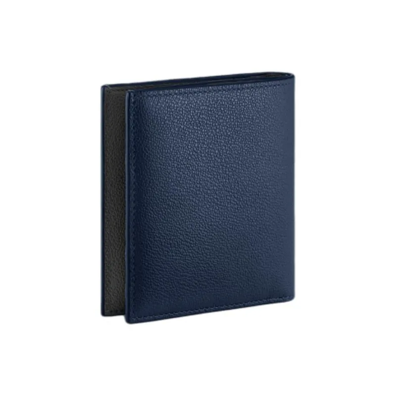 BVLGARI Calfskin Wallet Small Size Men's Blue-1