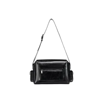 DOSORDONTS Cow Leather Crossbody Bag Large Size Unisex Black