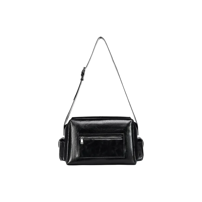 DOSORDONTS Cow Leather Crossbody Bag Large Size Unisex Black-0