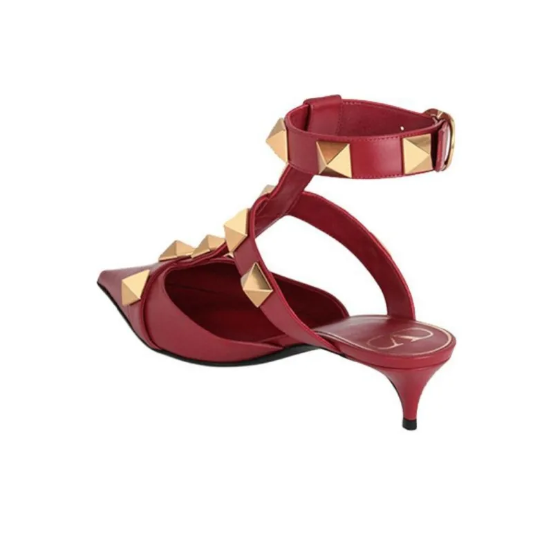 Valentino Roman Stud Cone Heel High Heels 5.5cm Women's Red-3