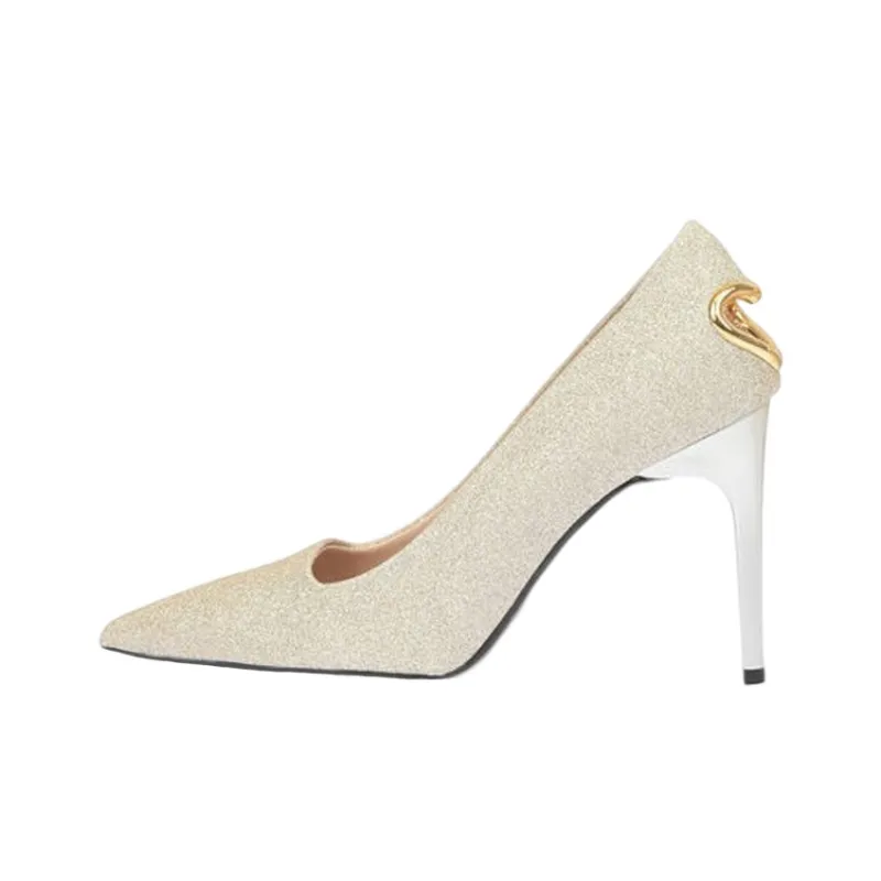 LOVE MOSCHINO Glittery Slim Heel High Heels 10cm Women's Gold-0