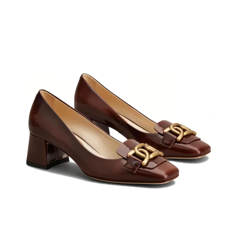 TOD'S KATE Chunky Heel High Heels 5cm Women's Brown-3