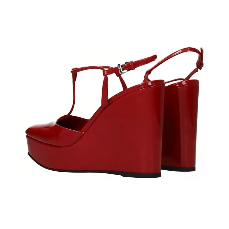 PRADA Wedge Heel High Heels Women's Red-3