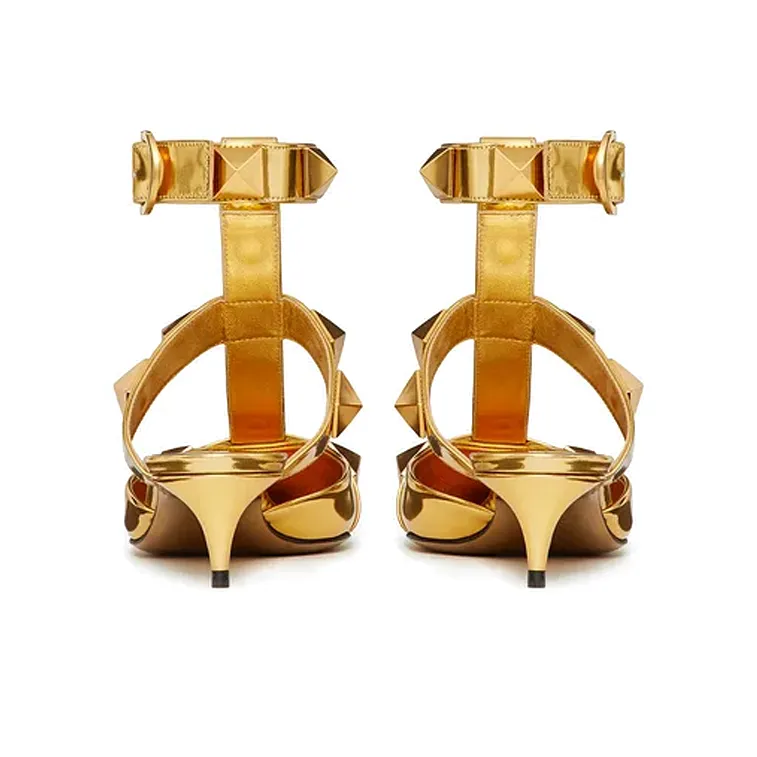 Valentino Roman Stud Cone Heel High Heels Women's Gold-4