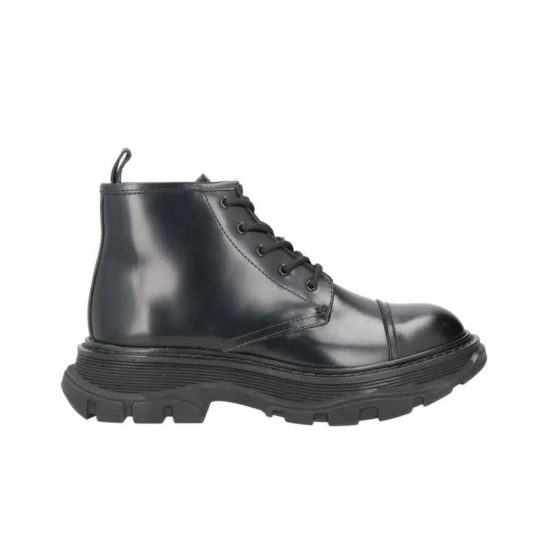 Alexander McQueen Tread Lace Up Combat Leather Boot Black-1