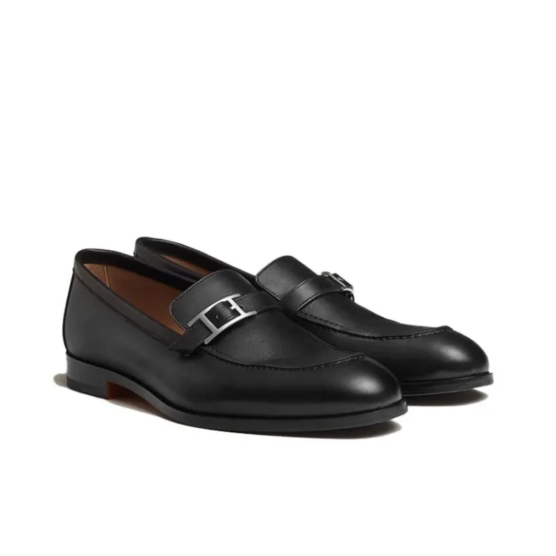 HERMES Chunky Heel Men's Casual Shoes Men's Black-3