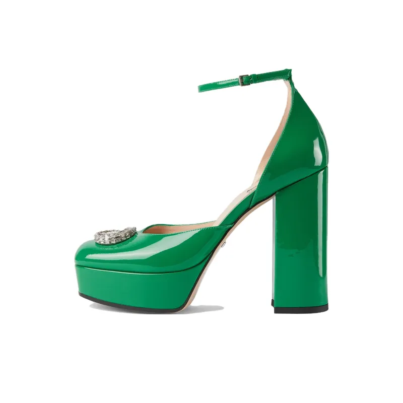 GUCCI GG Chunky Heel High Heels 11cm Women's Green-0