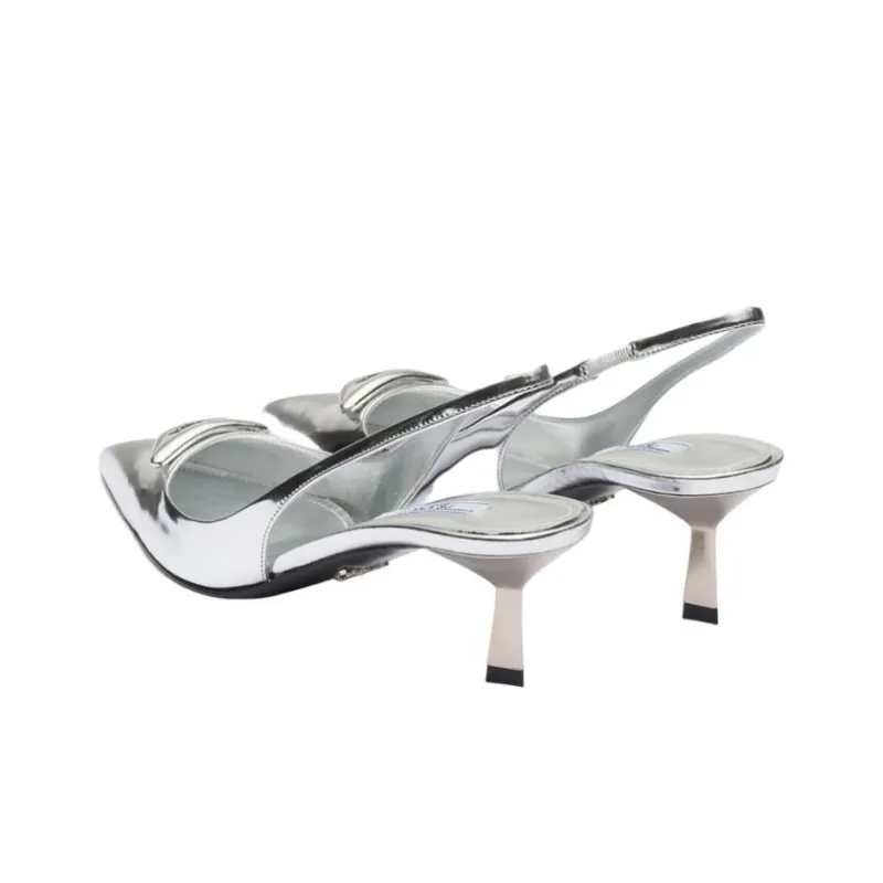 PRADA Slim Heel High Heels Women's Silver-4