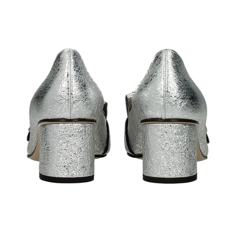 GUCCI Block Heel High Heels Women's Silver-4