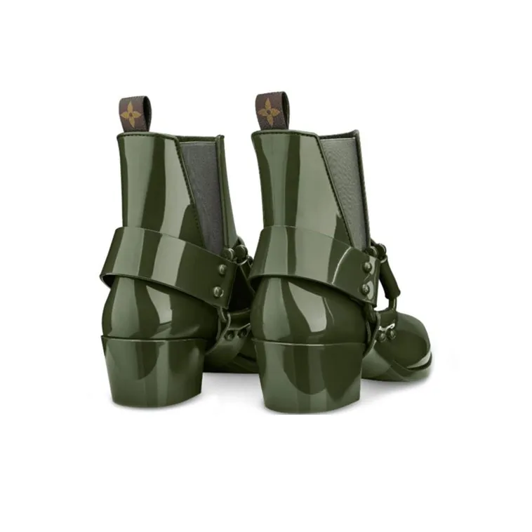 LOUIS VUITTON Rhapsody Short Chelsea Boots Women's Army Green-4