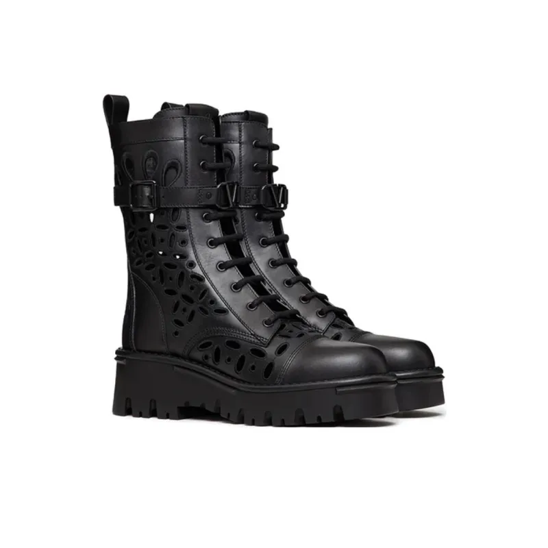 Valentino Women's Atelier 08 Combat Boot 'San Gallo - Black'-2
